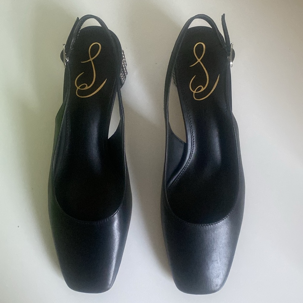 Sam Edelman Terra Gem Blk Leather Slingback Size 7 NWT Round Heel w/ Rhinestones - Picture 10 of 14
